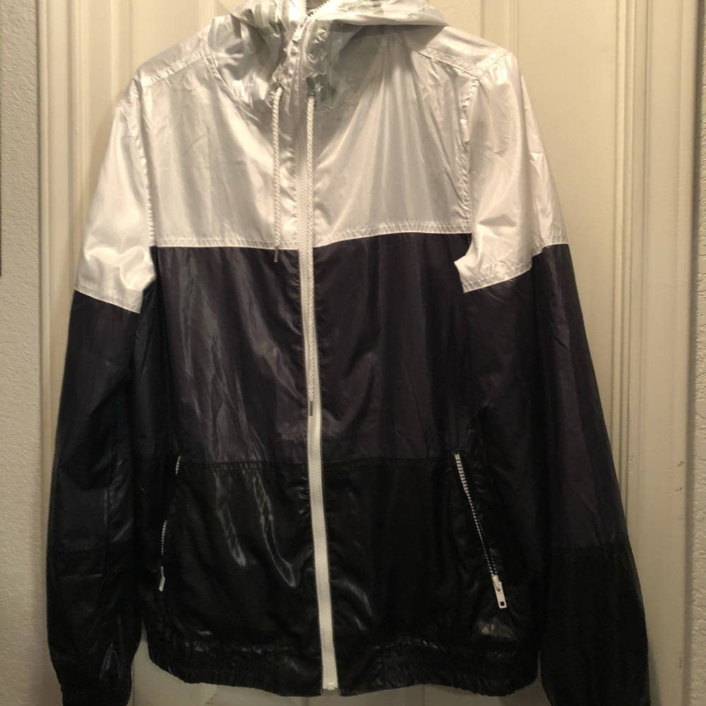 Hooded rain resistant zip up jacket